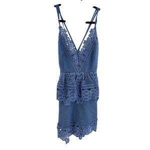 Goodnight Macaroon Blue Lace Tiered V Neck Spaghetti Strap Mini Dress Size M‎